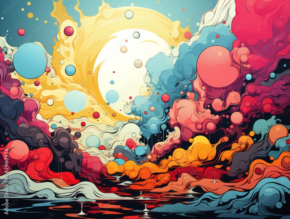 Obraz premium Colorful abstract background with waves and splashes.