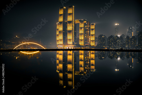 night view of the city of Chongqing Raffles City photo