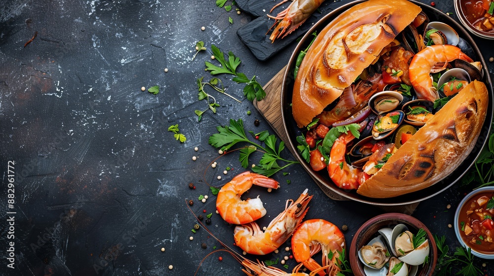 cioppino sandwich background with copy space for text