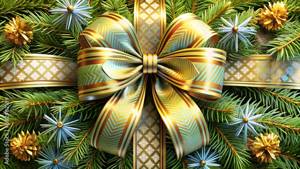 christmas tree decoration/ a New Year's holiday bow on Christmas tree branches christmas tree decoration/ a New Year's holiday bow on Christmas tree branches