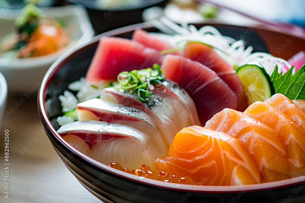 Delicious Japanese Sashimi Donburi. Delicious Japanese Sashimi Donburi.