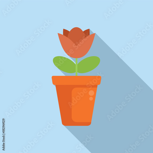 Minimal illustration of a single red flower growing in an orange pot, representing concepts like growth, care, and simplicity