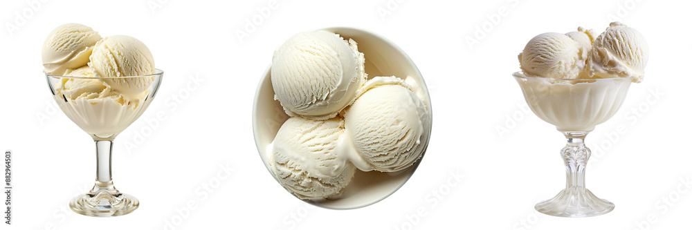 Set of decor Vanilla ice cream scoops isolated on a transparent background Set of decor Vanilla ice cream scoops isolated on a transparent background
