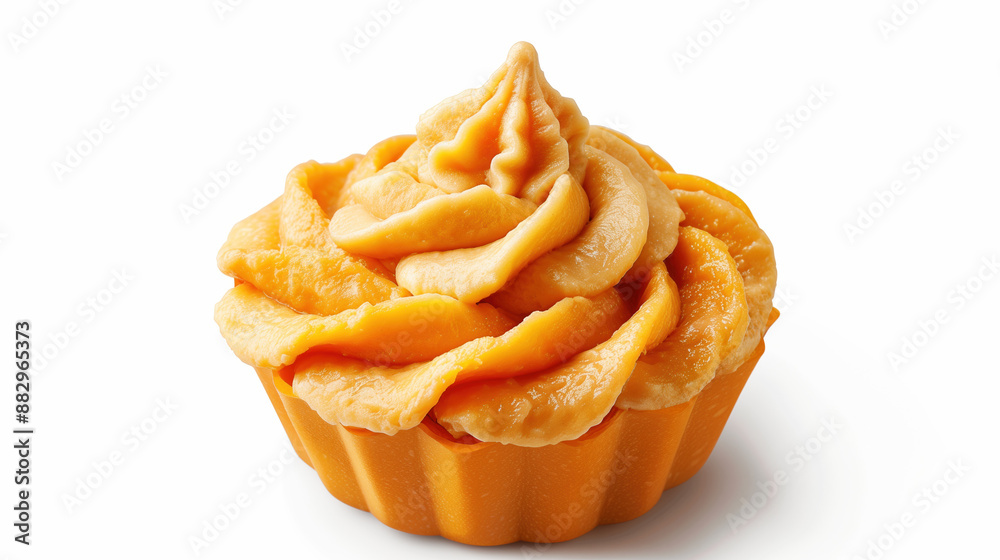 Rich Pumpkin Custard Dessert Autumn Food Concept for Advertising on White Background Rich Pumpkin Custard Dessert Autumn Food Concept for Advertising on White Background