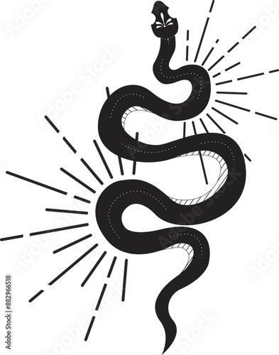 Celestial serpent snake, esoteric tarot or tattoo mystery sacred symbol 