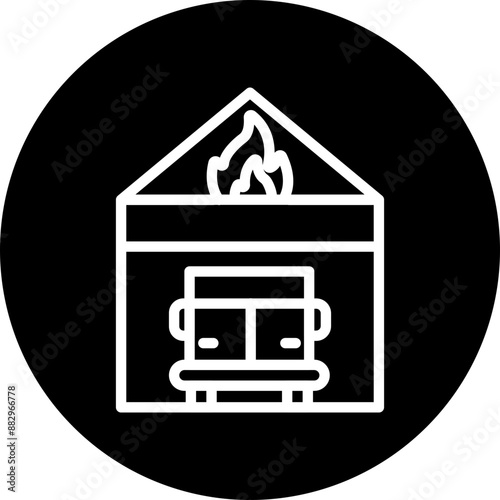 Fire station Vector Line White Circle Black