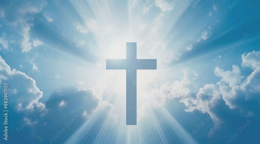 Christian cross appears bright in the sky background animation Christian cross appears bright in the sky background animation