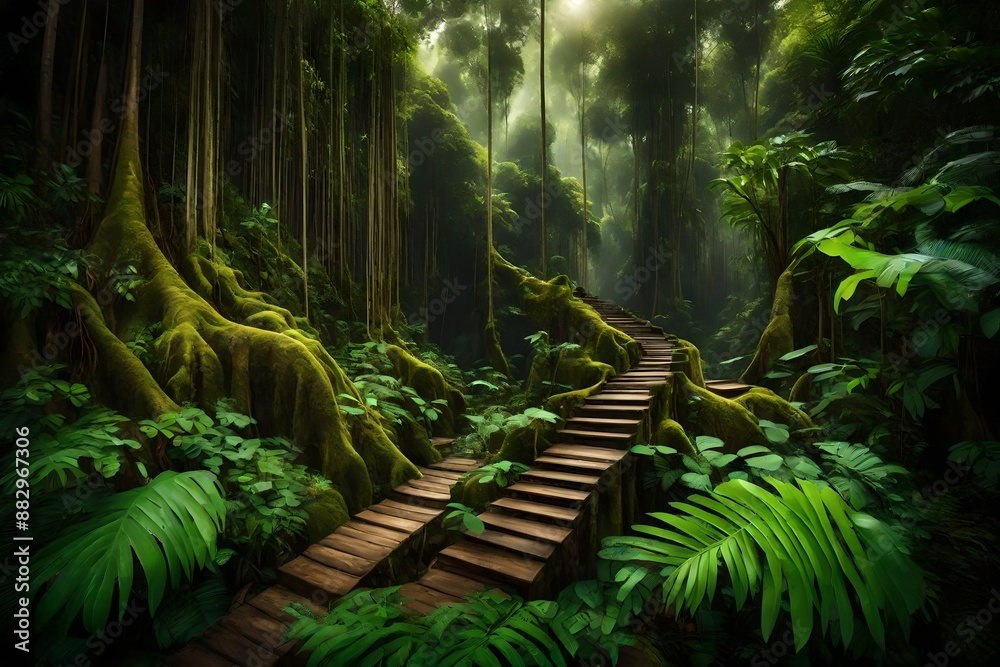 Fototapeta premium Deep tropical jungles of Southeast Asia in august.