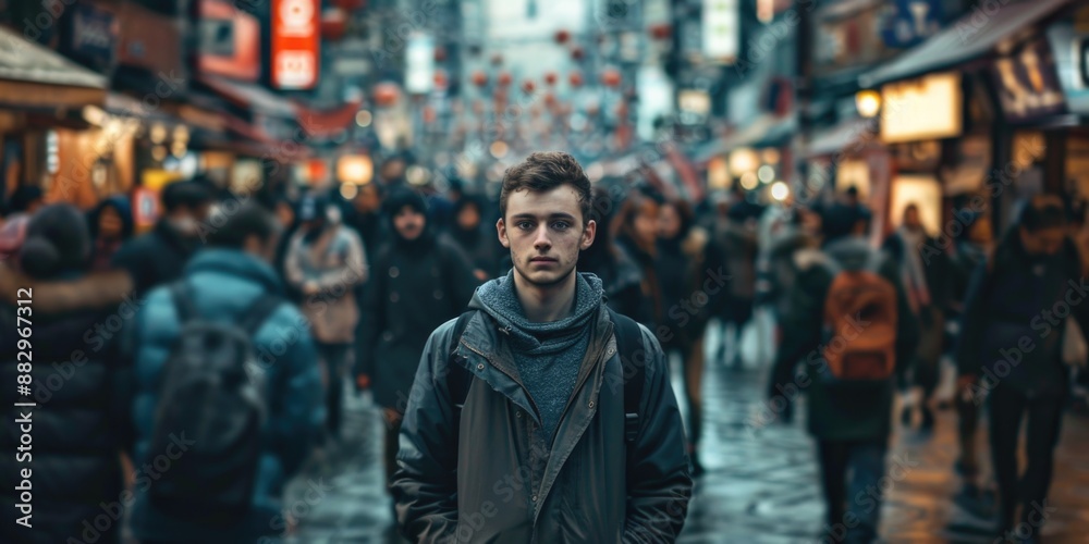 A person standing amidst a crowd, great for urban scenes or people in motion shots A person standing amidst a crowd, great for urban scenes or people in motion shots