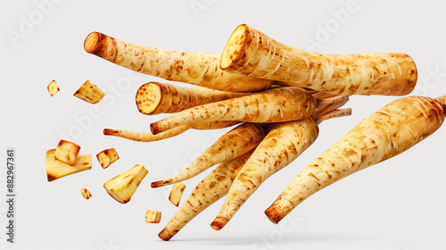 Seasonal Roasted Parsnips, Autumn Harvest Food Concept for Advertising, on White Background photo