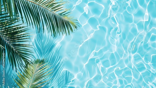 Tropical Palm Leaf Over Blue Rippling Water