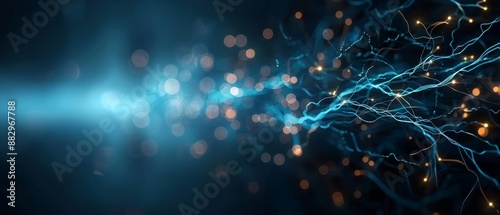 Abstract digital network with glowing lines and nodes on a blue background, representing technology and communication connections.