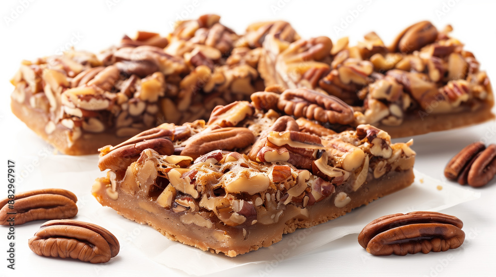 Freshly Baked Apple Pecan Bars Perfect for Autumn Food Campaigns on White Background Freshly Baked Apple Pecan Bars Perfect for Autumn Food Campaigns on White Background