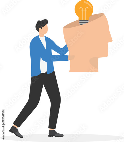 Increasing skills, Knowledge and abilities for oneself, Self development concept, Professional learning, Businessman is taking care of a tree growing from himself. Vector design illustration.

