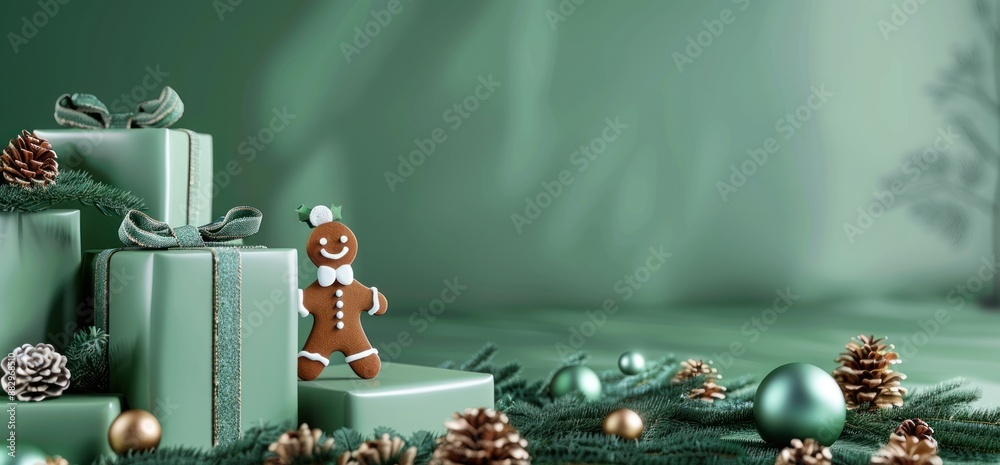 Gingerbread Man on Green Christmas Background Gingerbread Man on Green Christmas Background