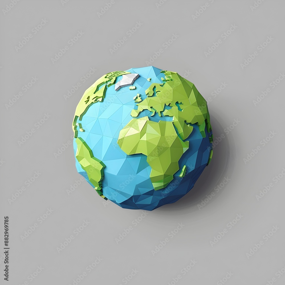 3d vector icon of earth globe with green and blue color, polygonal ...