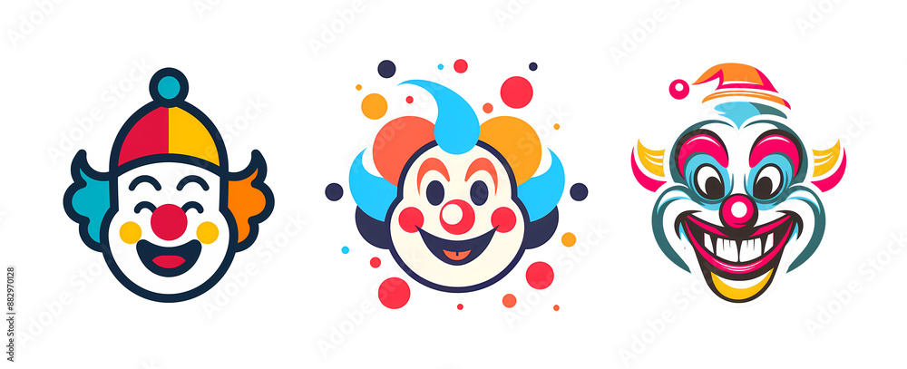 set of clown icons isolated on transparent background funny logos set of clown icons isolated on transparent background funny logos