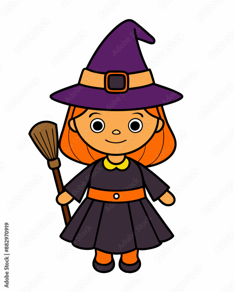 Halloween Witch and Witch Hats, with broom in hand vector icon illustration in white background Halloween Witch and Witch Hats, with broom in hand vector icon illustration in white background