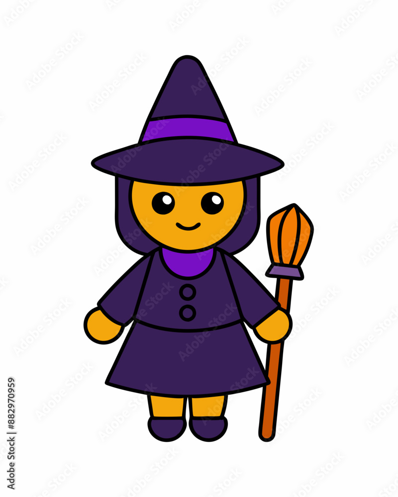 Halloween Witch and Witch Hats, with broom in hand vector icon illustration in white background Halloween Witch and Witch Hats, with broom in hand vector icon illustration in white background