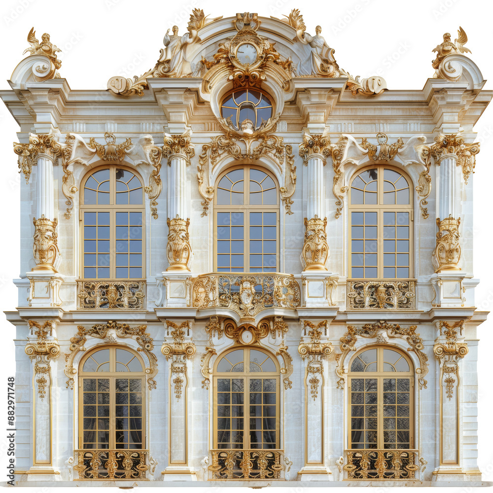Obraz premium Elegant French Baroque Architecture with Golden Accent Isolated on Transparent or White Background, PNG
