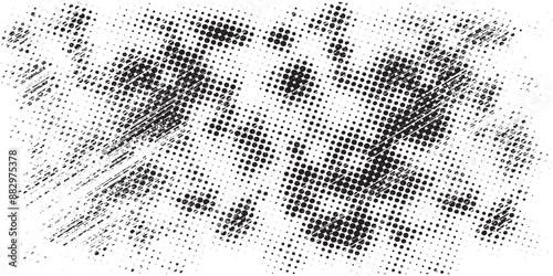 Black and white abstract grunge background with halftone style.