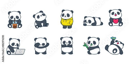 Attractive Adorable Panda Vector is Lazing Around photo