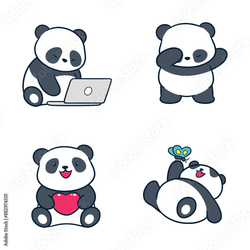 Attractive Adorable Panda Vector doing his favorite activity