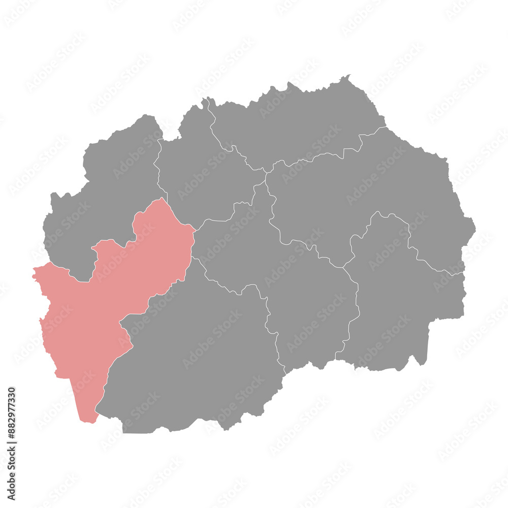 Southwestern Statistical Region map, administrative division of North Macedonia. Vector illustration. Southwestern Statistical Region map, administrative division of North Macedonia. Vector illustration.
