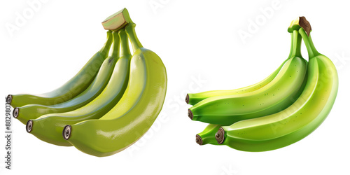 Green Bananas Isolated Set Isolated on Transparent or White Background, PNG photo