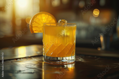 Refreshing orange juice in premium glass with studio lighting and background, cinematic drink photography