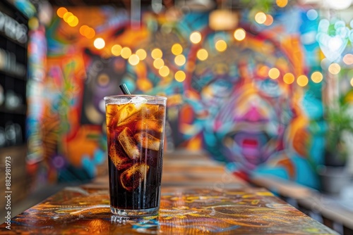 Iced Coffee with a Colorful Backdrop photo