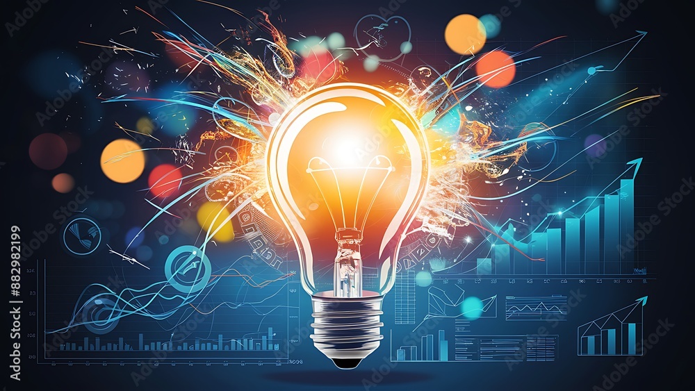 A conceptual illustration of a light bulb representing a clever thought and inventive breakthrough, signifying brilliant marketing strategy preparation and imaginative thinking in company A conceptual illustration of a light bulb representing a clever thought and inventive breakthrough, signifying brilliant marketing strategy preparation and imaginative thinking in company