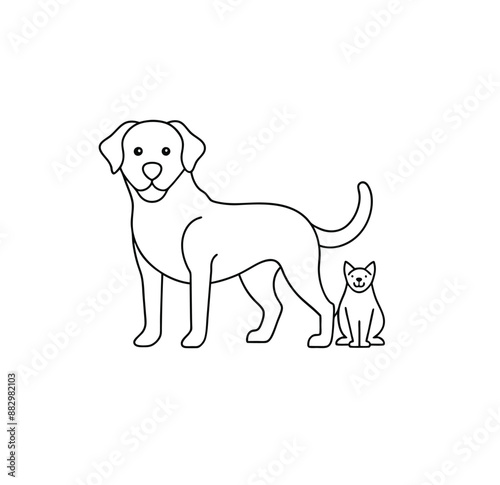 dog, doodle, friends, friendship, graphic, outline, pet, puppy, simplicity, trendy, trust, drawing, hand-drawn, linear, loyal, loyalty, sitting, vignetting, illustration, isolated, minimalistic.