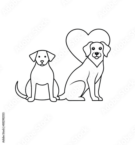 dog, doodle, friends, friendship, graphic, outline, pet, puppy, simplicity, trendy, trust, drawing, hand-drawn, linear, loyal, loyalty, sitting, vignetting, illustration, isolated, minimalistic.