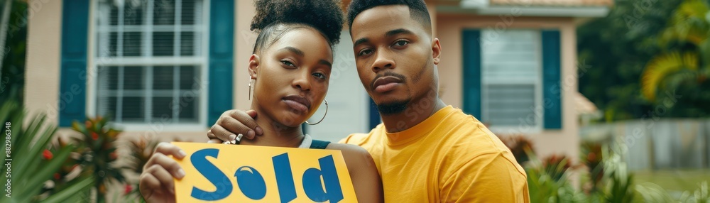 Happy New Homeowners Pose with a 'Sold' Sign in Front of Their Dream ...