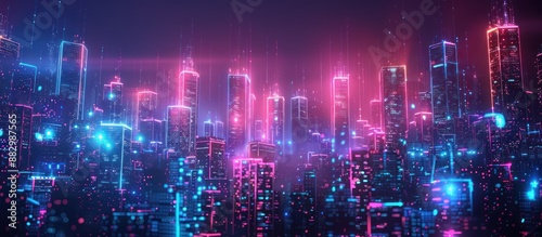 Wallpaper Mural Futuristic Cityscape with Neon Lights Torontodigital.ca