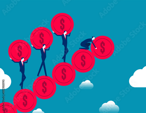 Business teams working together to build upward steps. Successful investments and ways to make money vector concept