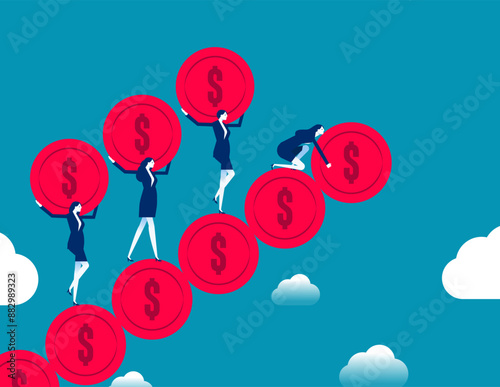Business teams working together to build upward steps. Successful investments and ways to make money vector concept
