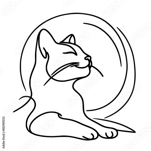 stylized drawing, the cat lies smiling, closing his eyes and basking, one-line vector drawing