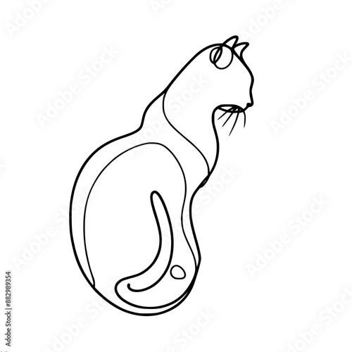 stylized drawing of a cat sitting with his face turned away, one-line vector drawing