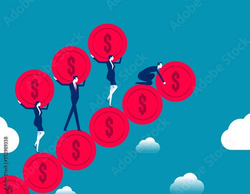 Business teams working together to build upward steps. Successful investments and ways to make money vector concept