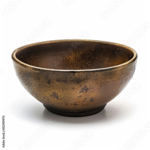 Brown ceramic bowl on a white background.