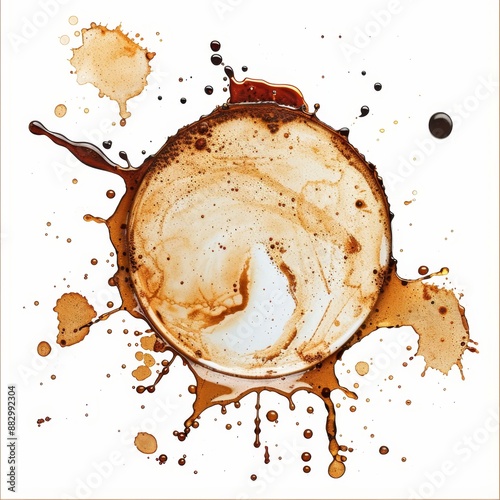 Coffee stains isolated on a white background. Coffee and Tea Stains Left by Cup Bottoms. Round coffee stain isolated, cafe stain fleck drink beverage, Generative AI
