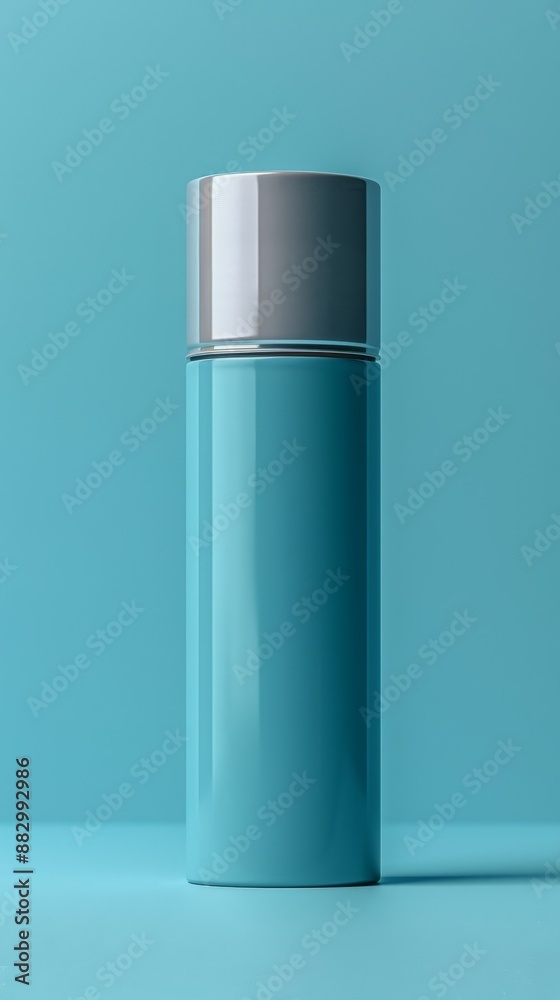 A blue bottle with a silver cap