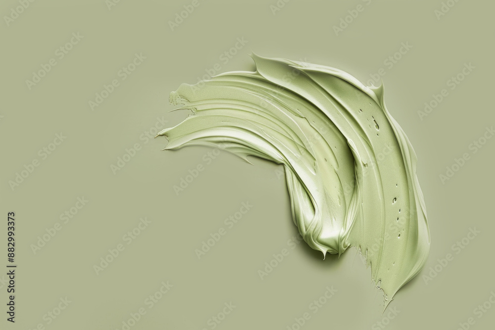 Texture swatch of light green cream on the green color background. Copy space for text. Concept: advertising beauty photo, skin care product, cosmetic product Texture swatch of light green cream on the green color background. Copy space for text. Concept: advertising beauty photo, skin care product, cosmetic product