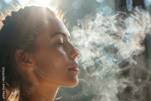 Woman Inhaling Smoke