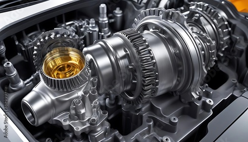 Advancements in Automotive Gearbox Lubricating Oil Technology. Concept Semi-Synthetic Oils, Dual-Clutch Transmissions, High-Performance Additives, Gear Wear Reduction created with generative ai