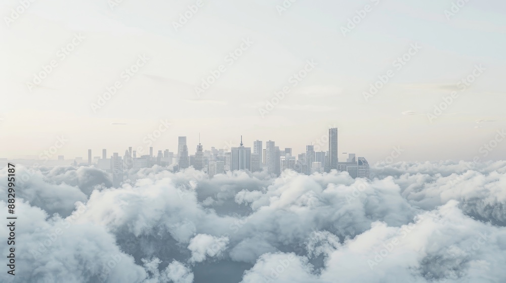 Cityscape hyper realistic view of dynamic cloudscape over urban skyline on clear background Cityscape hyper realistic view of dynamic cloudscape over urban skyline on clear background