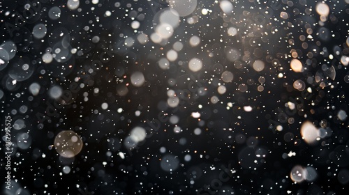 Realistic falling snow bokeh texture on black background for atmospheric winter scenes