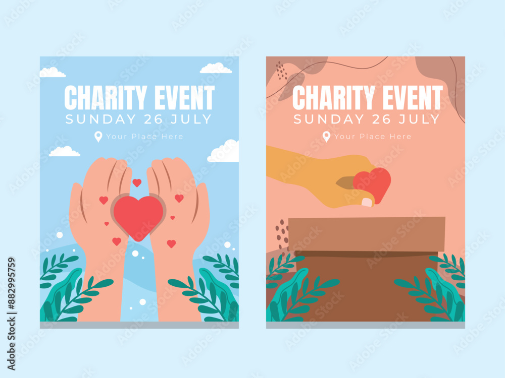 Charity Donation Poster Template Flat Background Vector Illustration Charity Donation Poster Template Flat Background Vector Illustration